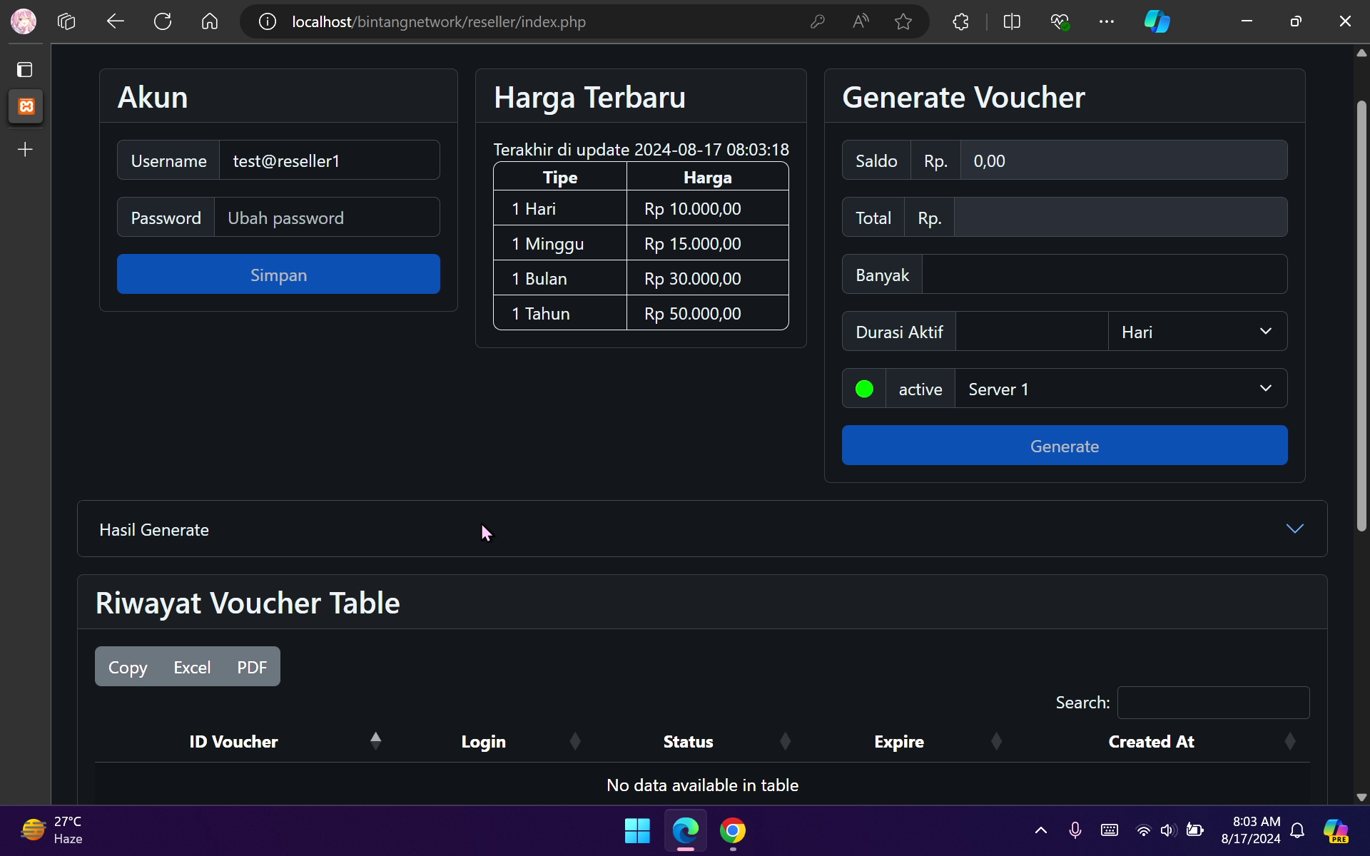 Multi-Role Dashboard Bintang Network