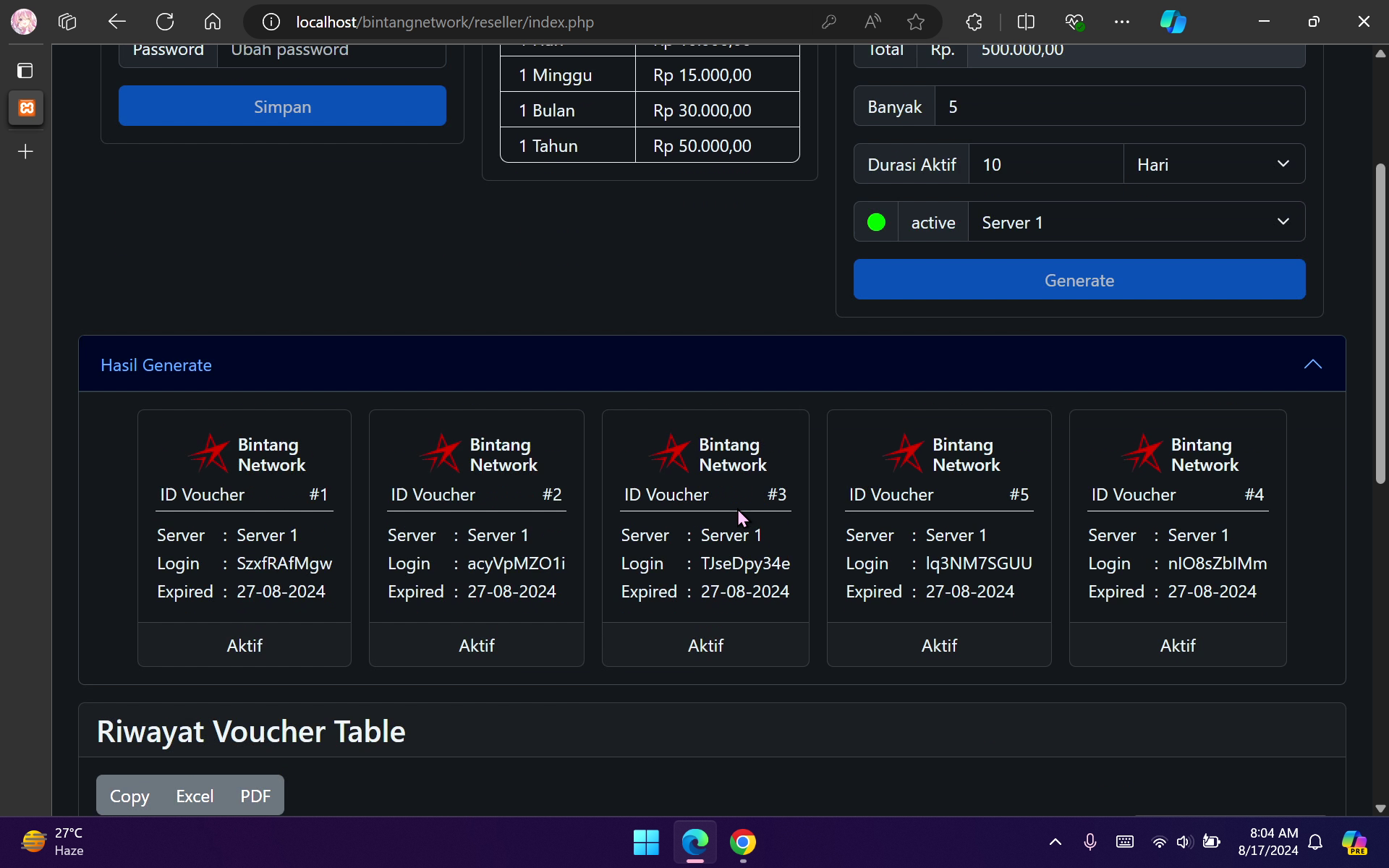 Multi-Role Dashboard Bintang Network