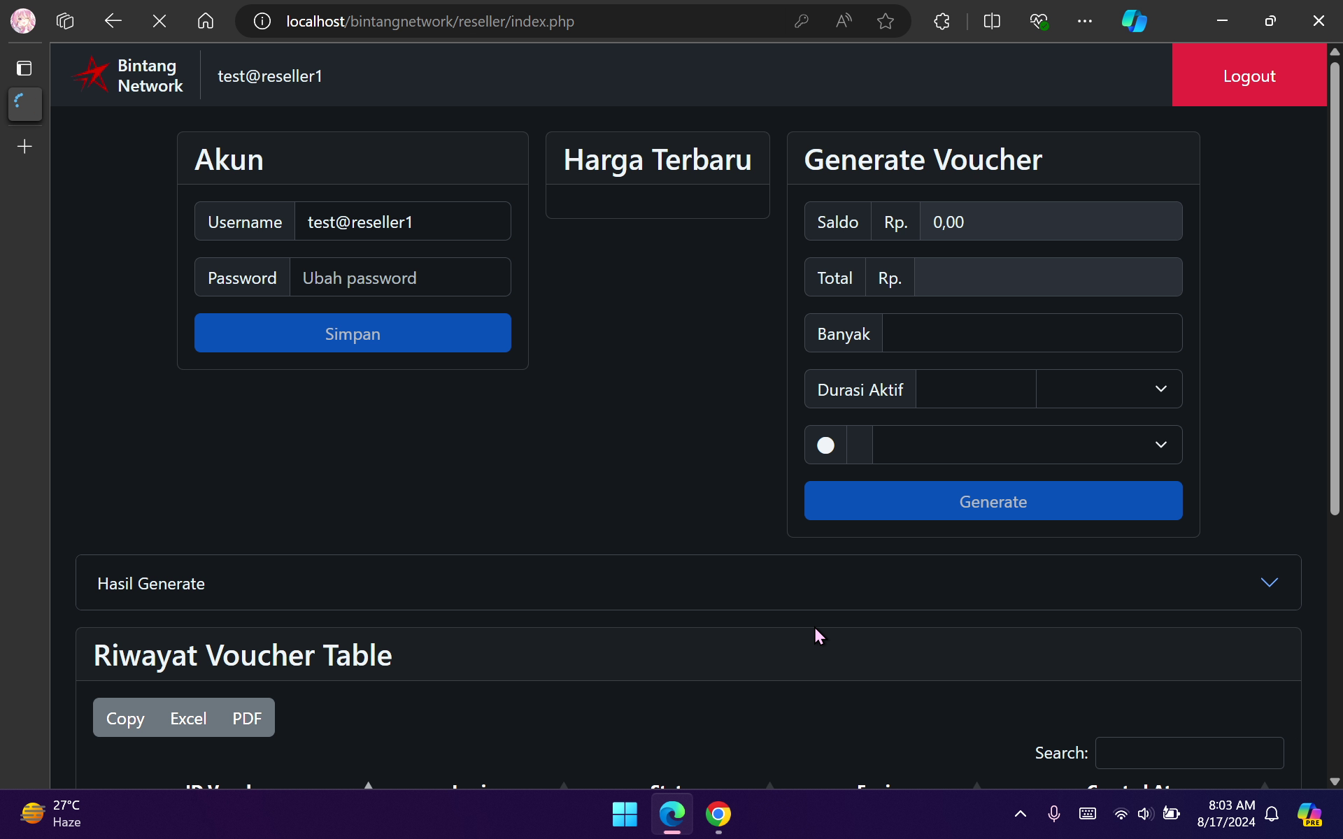 Multi-Role Dashboard Bintang Network