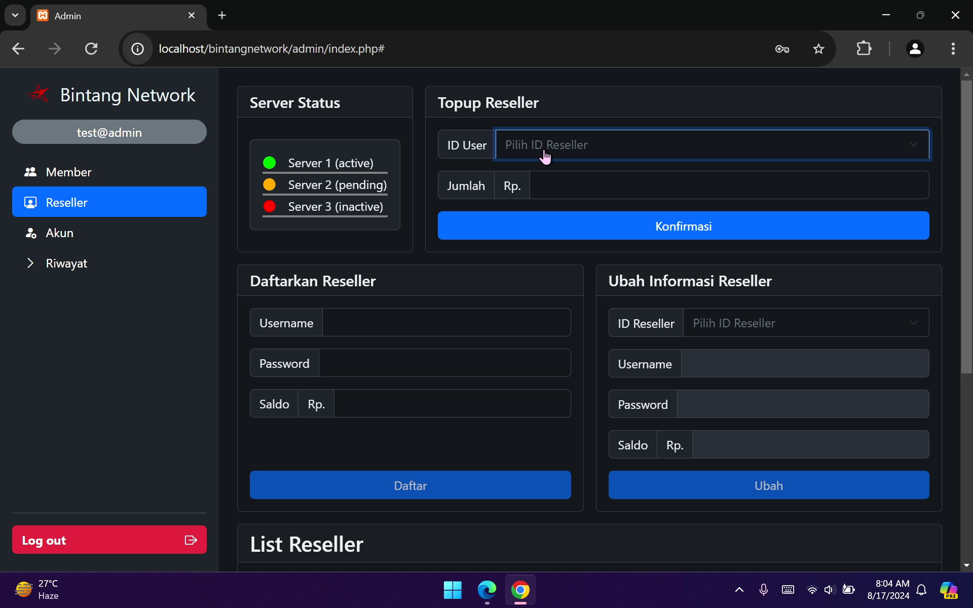 Multi-Role Dashboard Bintang Network