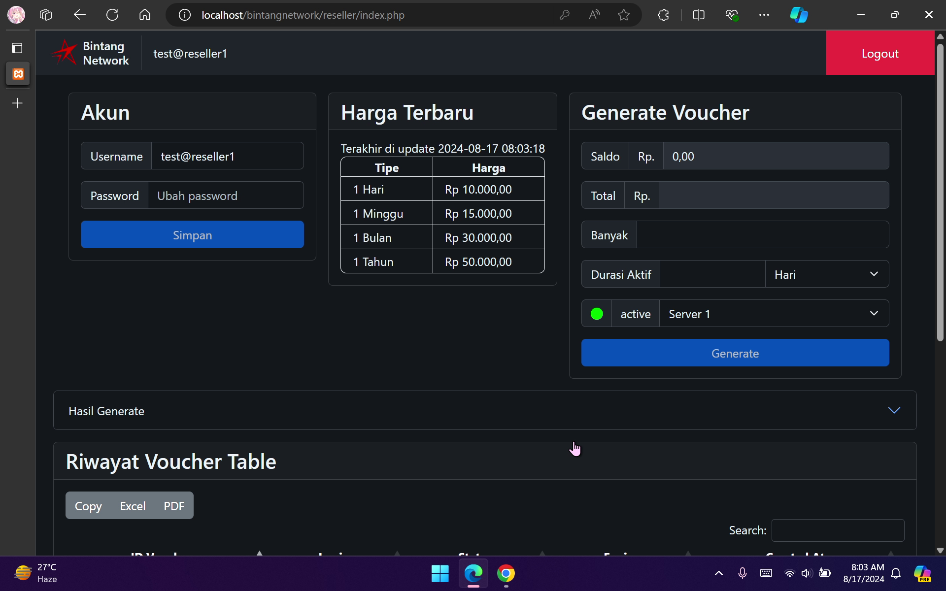 Multi-Role Dashboard Bintang Network